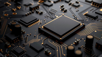 Fototapeta premium Circuit board with chips on a black background