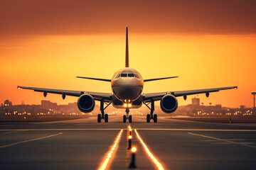 Naklejka premium airplane beautiful in runway at airport