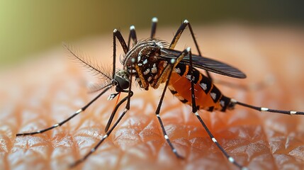A Close-Up of Mosquito on Skin in Natural Lighting, Diseases That It Can couse : Malaria, West Nile Virus, Dengue, Zika, Yellow Fever, Chikungunya