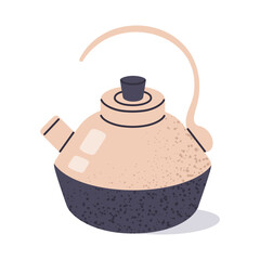 Hand drawn kettle. Retro style kitchenware, traditional tea kettle for hot tea beverage, vintage kitchen tableware flat vector illustration. Cute kettle on white