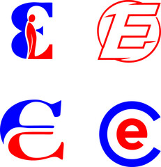 a group of blue and red icons with the letter e on it