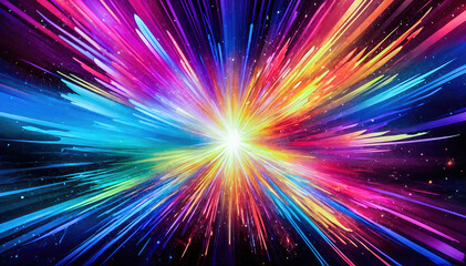 Vibrant Energy Burst - Dynamic Color Rays on Black Background
