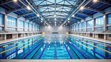 Indoor olympic size swimming pool reflecting lights with nobody training