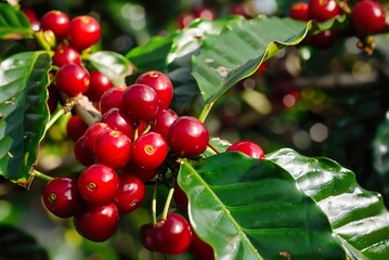 Ripe Coffee Berries on a Coffee Tree