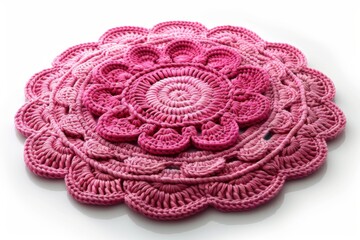 Obraz premium Handmade Pink Crochet Doily - Intricate and Decorative Table Accent - Detailed Close-Up.