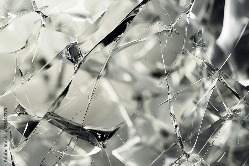 Leinwandbilder This image showcases an intricate network of sharp glass shards and lines, creating a delicate and complex abstract composition that exudes fragility and precision.
