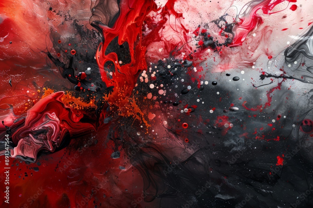 Fototapete a captivating image featuring a powerful explosion of red and black colors, dynamically blended with