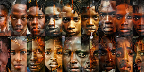 Timeless Tapestry of Togetherness: A collage of African American faces, woven together by shared experiences and history