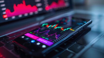 A mobile phone displaying real-time stock market prices and graphs, used for trading on the go