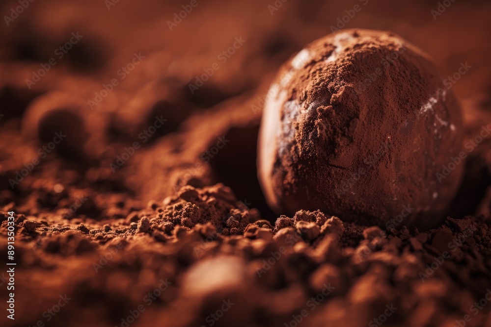 Poster A partially cocoa-covered truffle is displayed in a close-up shot, with the uneven cocoa powder adding a rustic and artisanal touch to the mouthwatering chocolate treat.