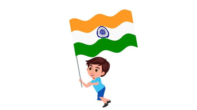 Indian Boy holding Indian flag and running, Indian Independence Day

