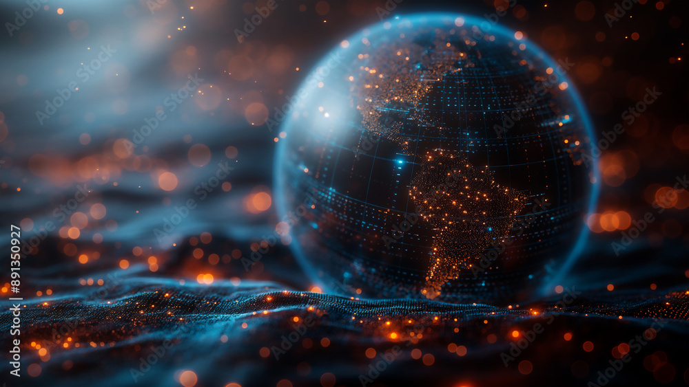 Poster digital planet earth on the background of technologyy. network and global connectivity concept with 