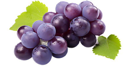 Fototapeta premium a bunch of grapes with leaves on a white background