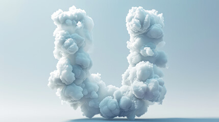 Capital letter U made of clouds or soft cotton. Fluffy airy style. Scrapbook activity. Generative AI