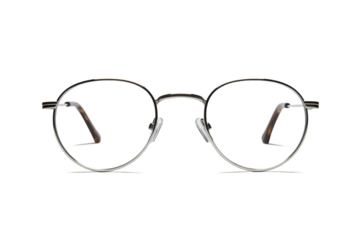 A Pair of Sleek, Silver-Rimmed Round Glasses Resting on a White Background on a Clear PNG or White Background.