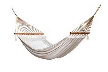 A Gentle Swaying of a White Hammock With Wooden Spreads in a Sunny Day on a Clear PNG or White Background.