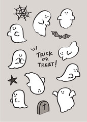 Ghost Gang Illustration in many gestures, Cute style Halloween theme