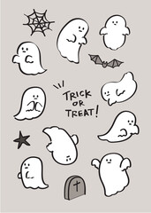 Ghost Gang Illustration in many gestures, Cute style Halloween theme
