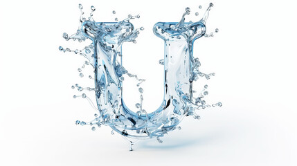 Capital letter U made of blue water splashes or ice on light background. Scrapbook activity. Generative AI