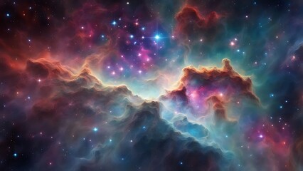 Majestic interstellar scene with multicolored nebulae and scattered stardust, deep space background
