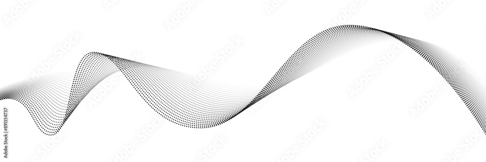 Wall mural wave dots abstract pattern. flow of black curved dotted lines vector illustration isolated on white 