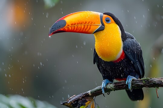 Toco Toucan Ramphastos toco perched on a branch in the Amazon rainforest