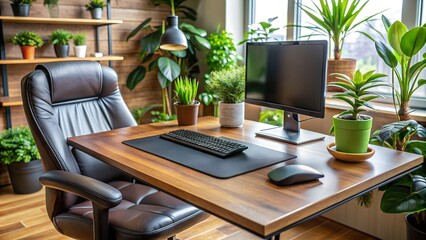 Fototapeta premium Comfortable home office with plants creating cozy atmosphere for work