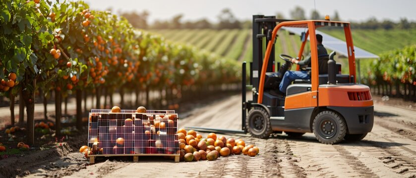 Sustainable Forklift Operation with Solar Panels Outdoors