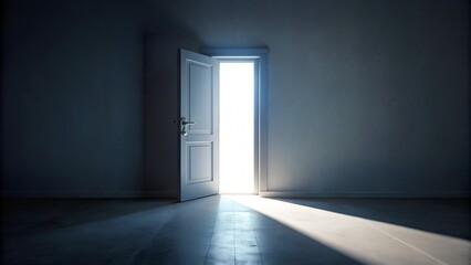 Bright light shining through open door into dark room