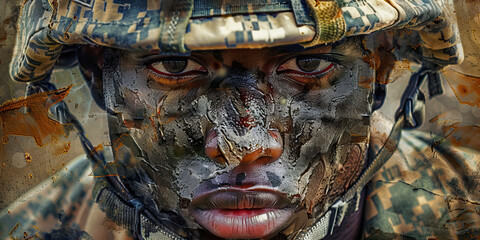 Unwavering Determination: A determined soldier marching forward, unafraid.