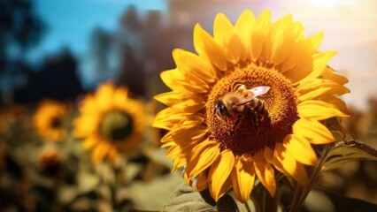 Naklejka premium honey bee sit on sunflower