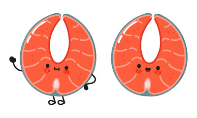 Red fish salmon character. Vector hand drawn cartoon kawaii character illustration icon. Isolated on white background. Red fish salmon character concept