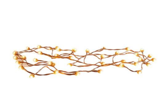 A String of Warm White Fairy Lights, Gently Curving Across a White Background on a Clear PNG or White Background.