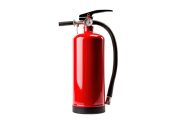 A Crimson Sentinel: A Fire Extinguisher Stands Ready Against a White Background on a Clear PNG or White Background.