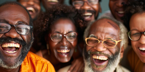Collective Pride: A tight-knit group of African Americans, smiling and laughing together.