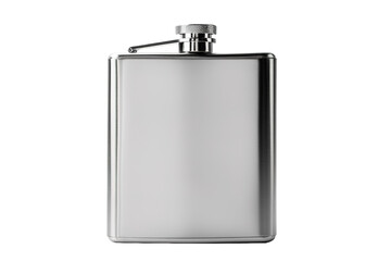 A Sleek Stainless Steel Flask, Ready for a Night Out on a Clear PNG or White Background.