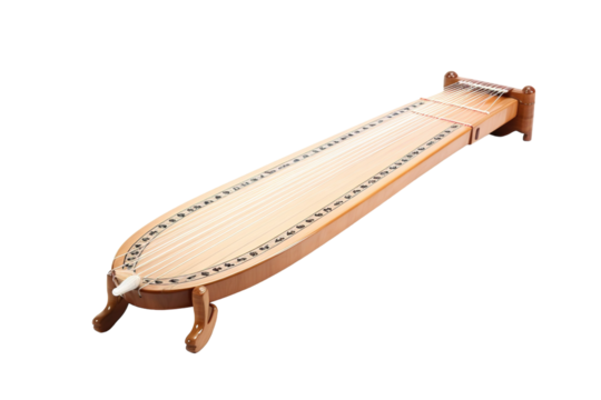 A Traditional Wooden Zither With Intricate Inlay, Ready for a Melodious Performance on a Clear PNG or White Background.