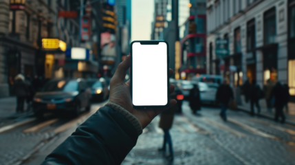 Man holding smartphone showing white blank screen