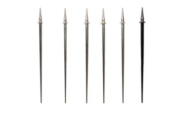 A Collection of Six Elegant, Pointed Tools Arranged for Display on a Clear PNG or White Background.