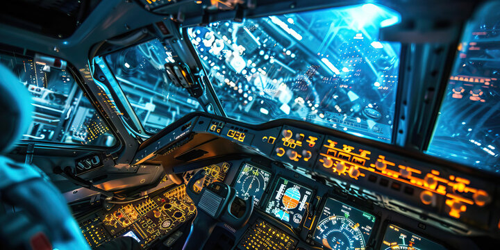 Airborne Architect: A pilot's view through the window of a cockpit, surrounded by control panels.