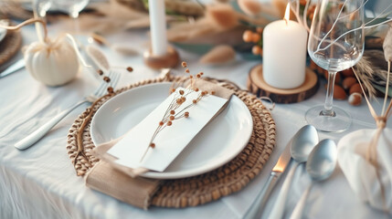 Naklejka premium table setting for wedding with menu card