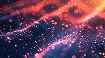 Digital technology abstract background with blurred lights and moving lights, in the style of precisionist lines.