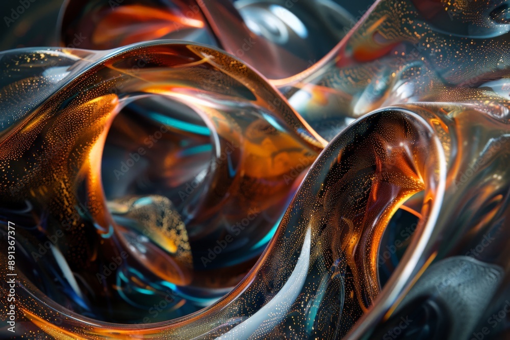 Leinwandbilder A captivating abstract illustration showcasing swirling and dynamic liquid forms with intricate patterns, creating a sense of movement and fluidity in an artistic expression.
