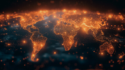 Elegant world map made of orange-gold dots, contemporary and digital, for impressive visualizations.