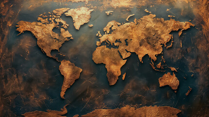 Dotted world map in orange and gold, stylish and modern, perfect for innovative designs.