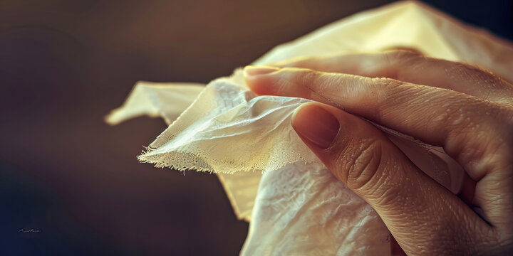 Bidding Farewell to a Loved One: A close-up shot of a tear-stained handkerchief.