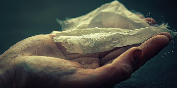 Bidding Farewell to a Loved One: A close-up shot of a tear-stained handkerchief.