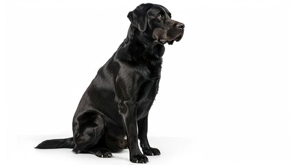 Naklejka premium A Labrador Retriever sitting tall and proud, isolated on a white background.