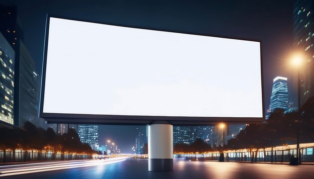 Advertising billboard mockup for displaying images and in the middle of a calm city at night, billboard mockup. promotion. templates