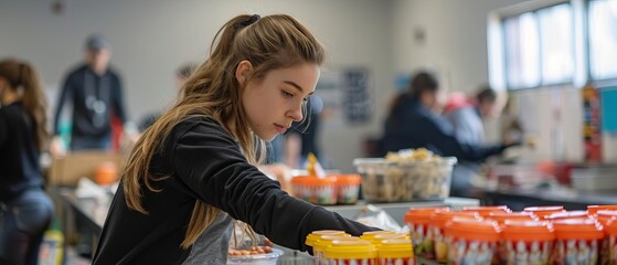 Volunteers setting up for a community fundraiser